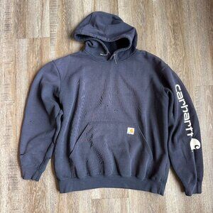 Vintage Navy Carhartt Hoodie Y2K - size Large